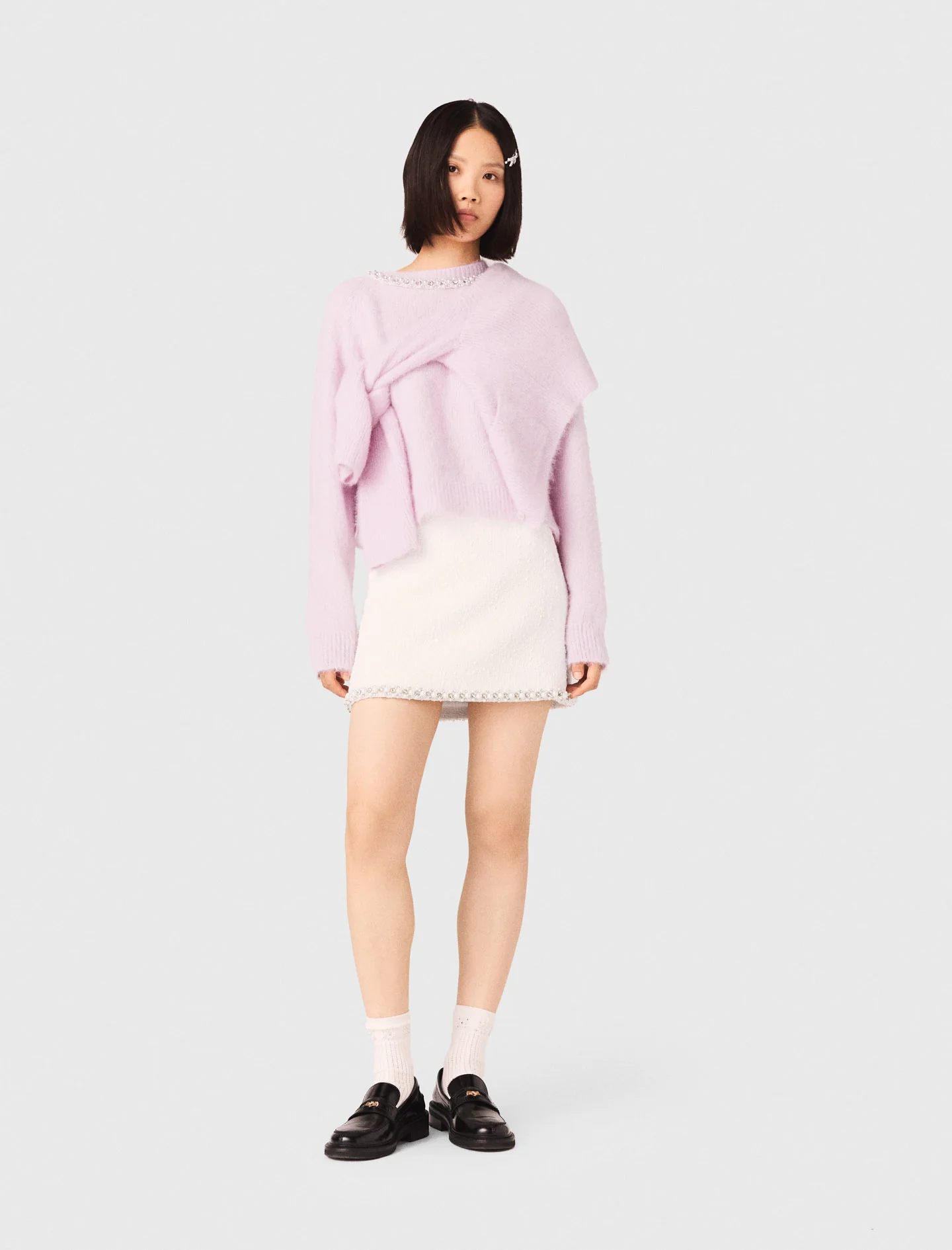 Chân váy tweed viền ngọc trai